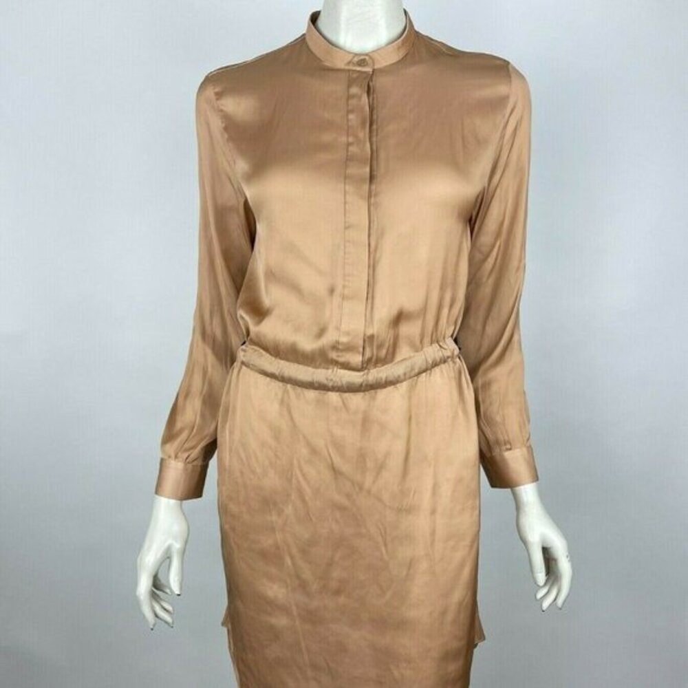 Cedric Charlier Dress Button Front Long Sleeve‎ Beige Black Tie Waist Women 6